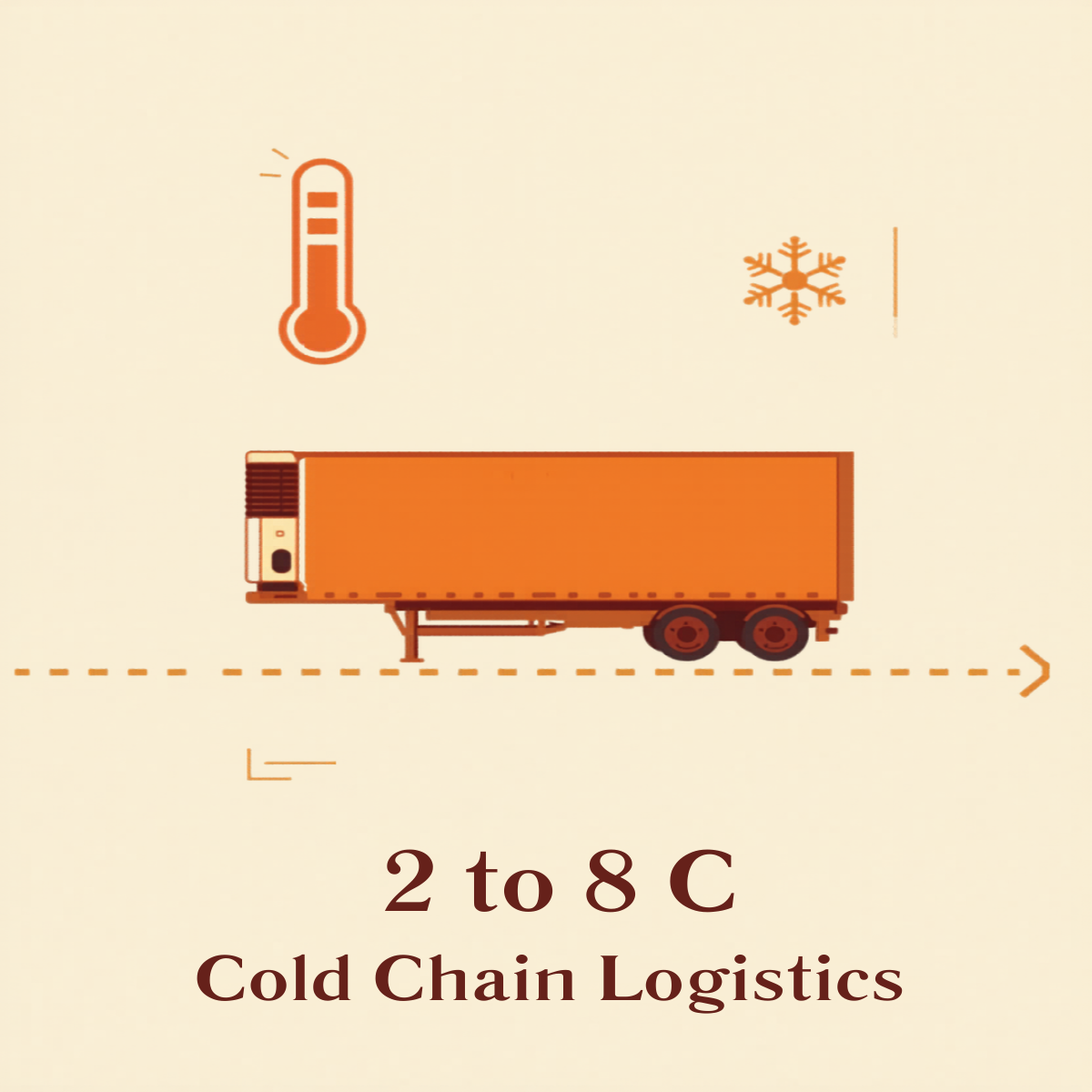 Editorial illustration of a refrigerated trailer with snowflake and temperature thermometer pin