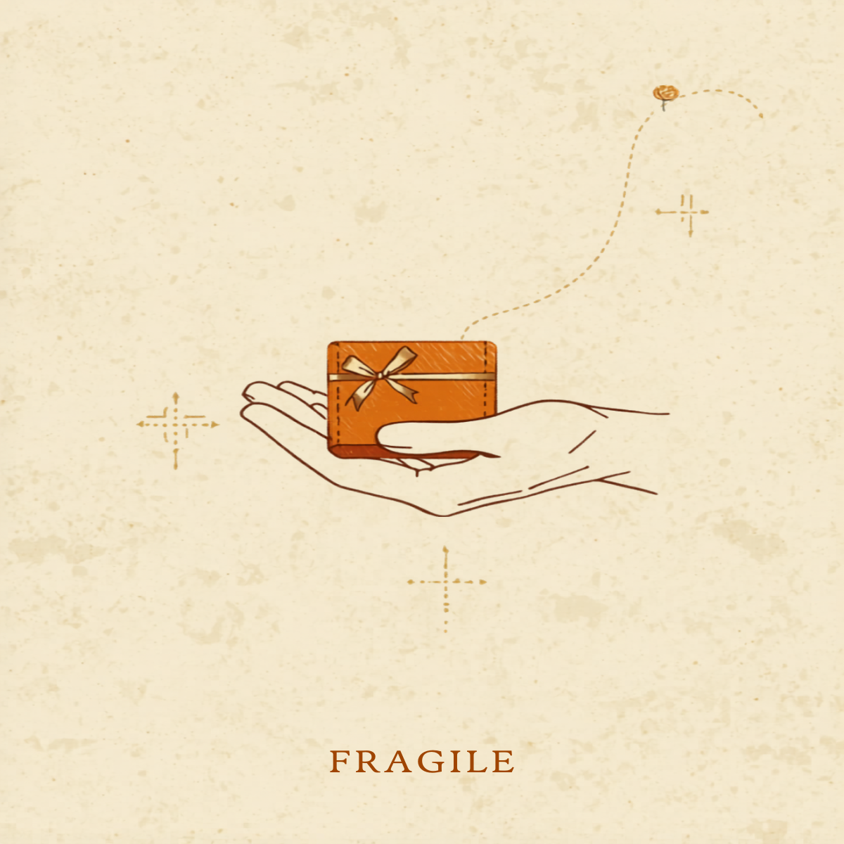 Editorial illustration of a gloved hand presenting a wrapped premium package with FRAGILE stamp